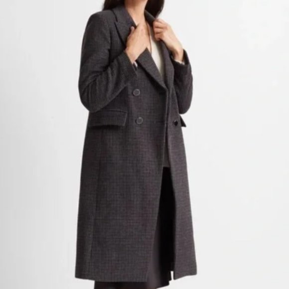 Club Monaco Jemma Wool Coat winter grey black mid wrap double button NWT sz XS - Picture 1 of 2